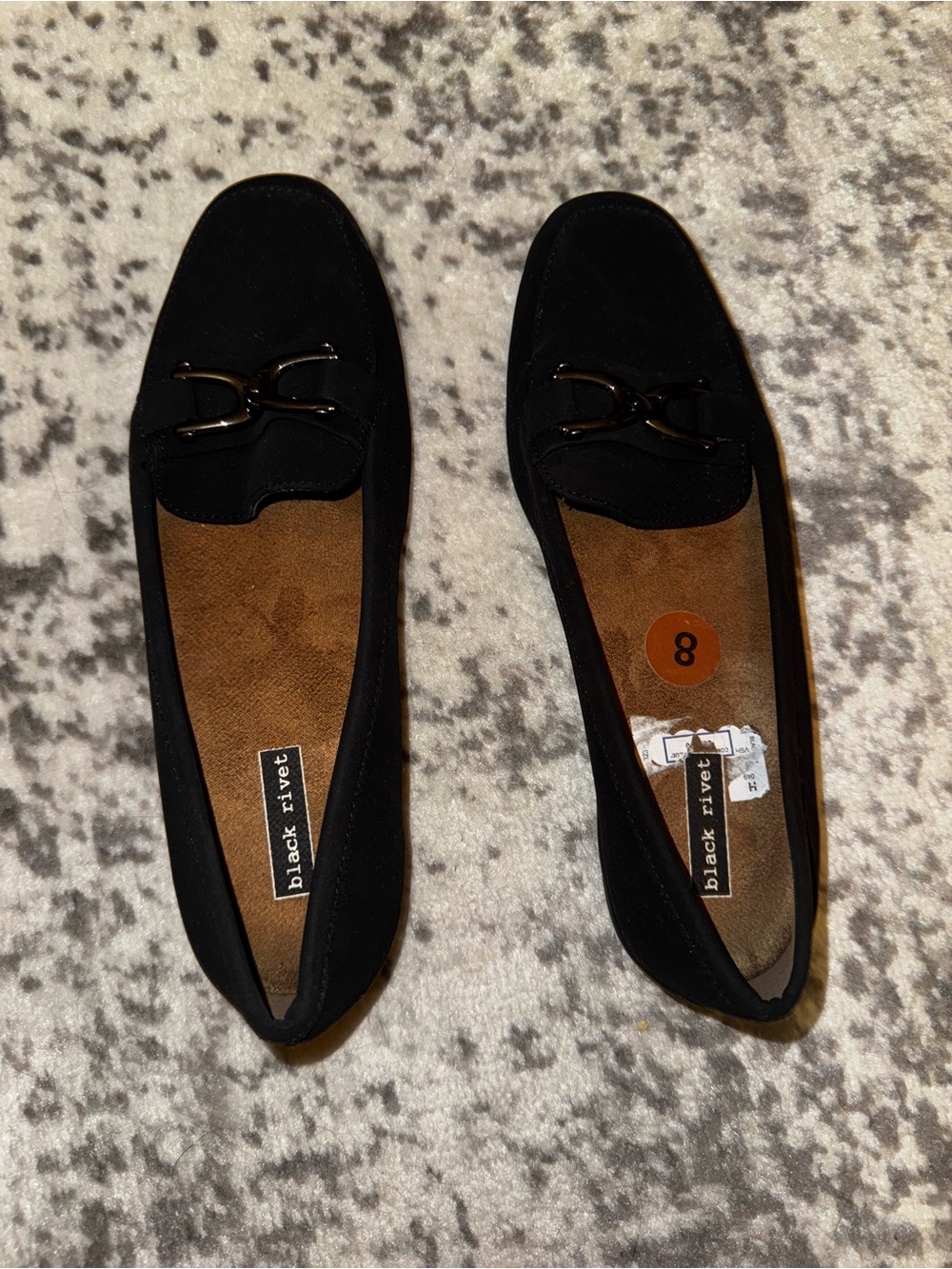 Black Rivet Black Suede Slip-On Loafers with Metal Accent